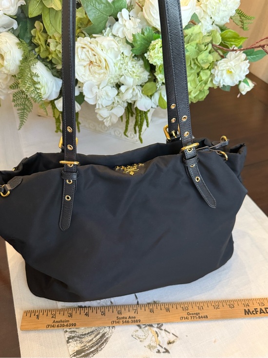 Prada Handbags - Black Nylon Tote with Gold Hardware - Leather Strap Shoulder Bag